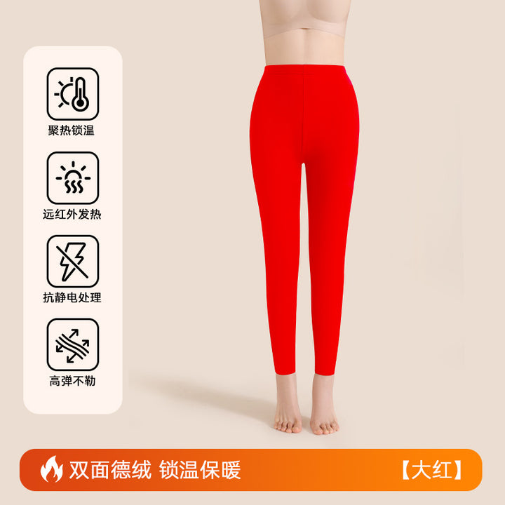 绵羊毛保暖裤女士加绒秋冬高级感蚕丝秋裤德绒高腰打底裤大码高端