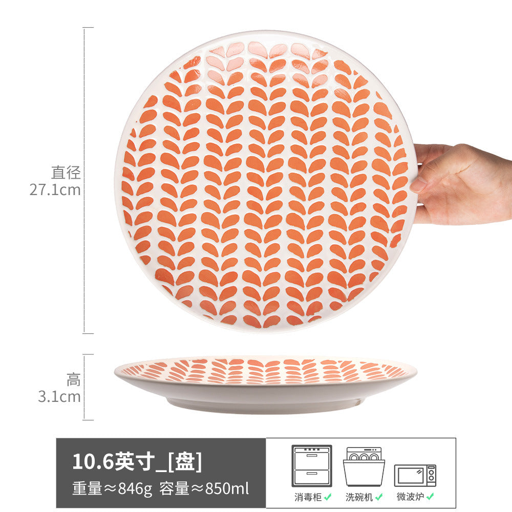 Large Plate Japanese Style Home Plate Vintage Ceramic Plate Plate Tableware Dish Plate Light Luxury