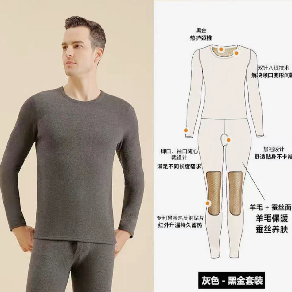 黑金锁温石墨烯男女保暖内衣德绒黑金贴片沸腾衣发热秋衣保暖套装