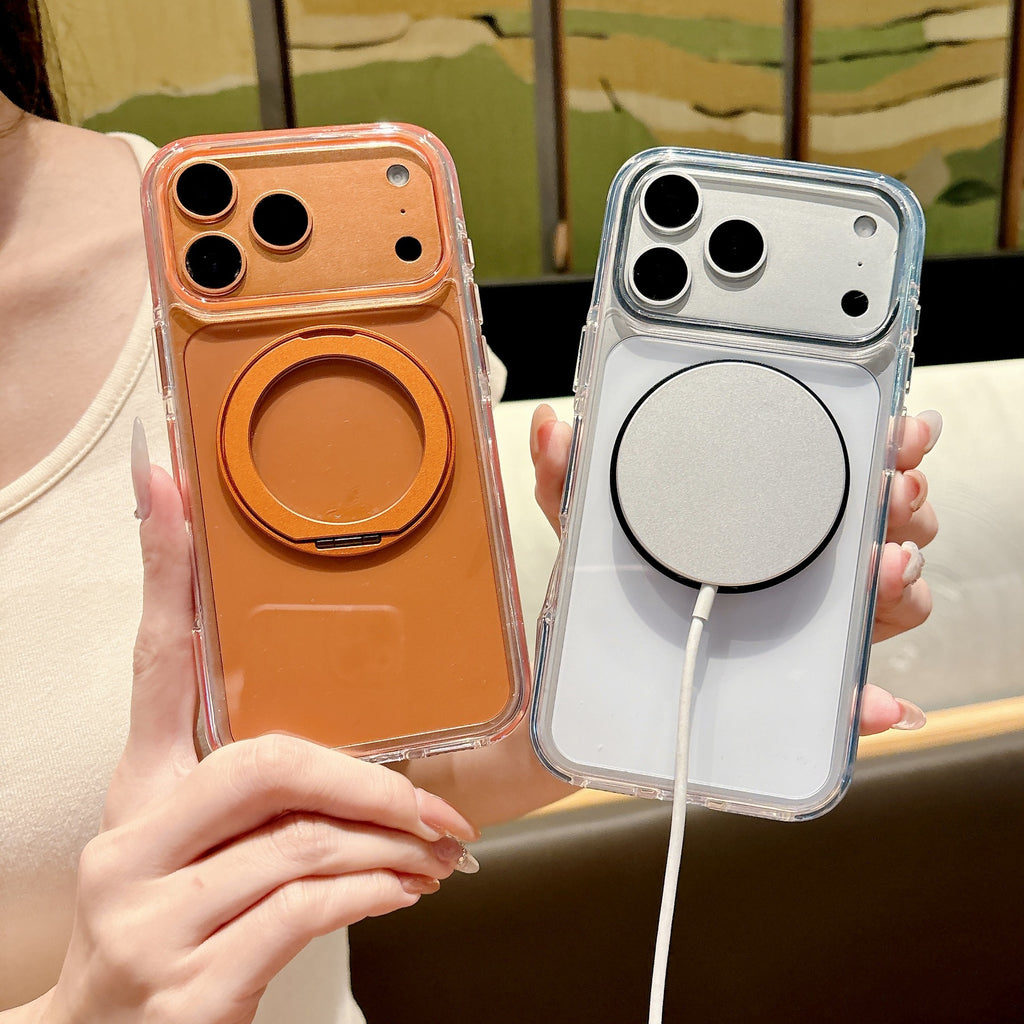 适用iPhone17pro冰晶磁吸手机壳360旋转支架苹果16双色透明防摔套