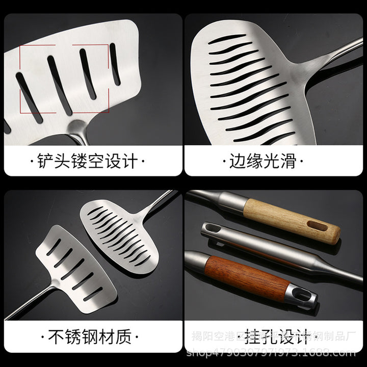 304厨房用具不锈钢铲子 加宽长柄翻鱼铲 家用煎牛排煎鱼沥油漏铲