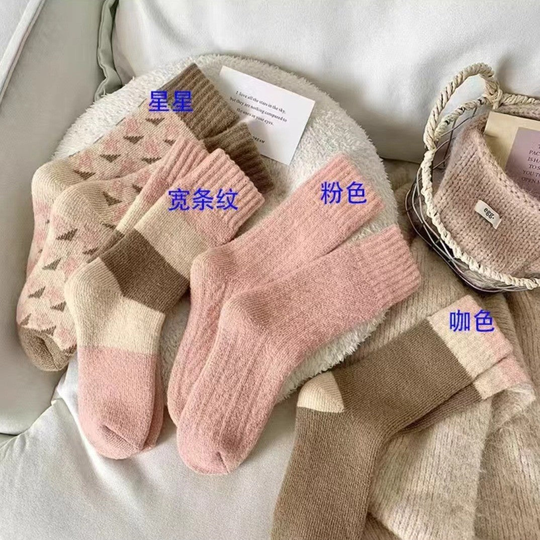 毛圈袜子女秋冬季加厚保暖毛圈中筒袜诸暨日系粉色甜美可爱毛巾袜