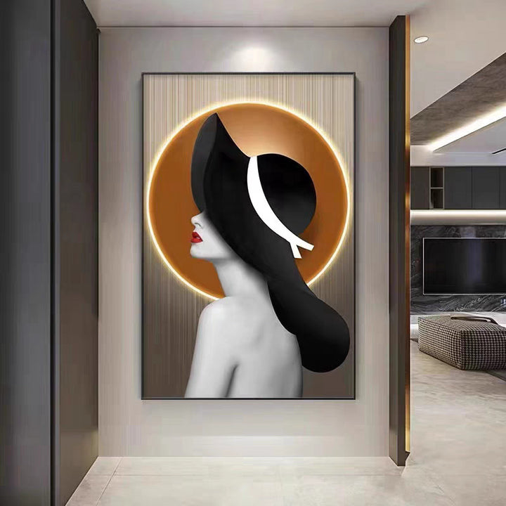 现代简约时尚美女人物玄关装饰LED灯艺术客厅沙发背景墙落地挂画