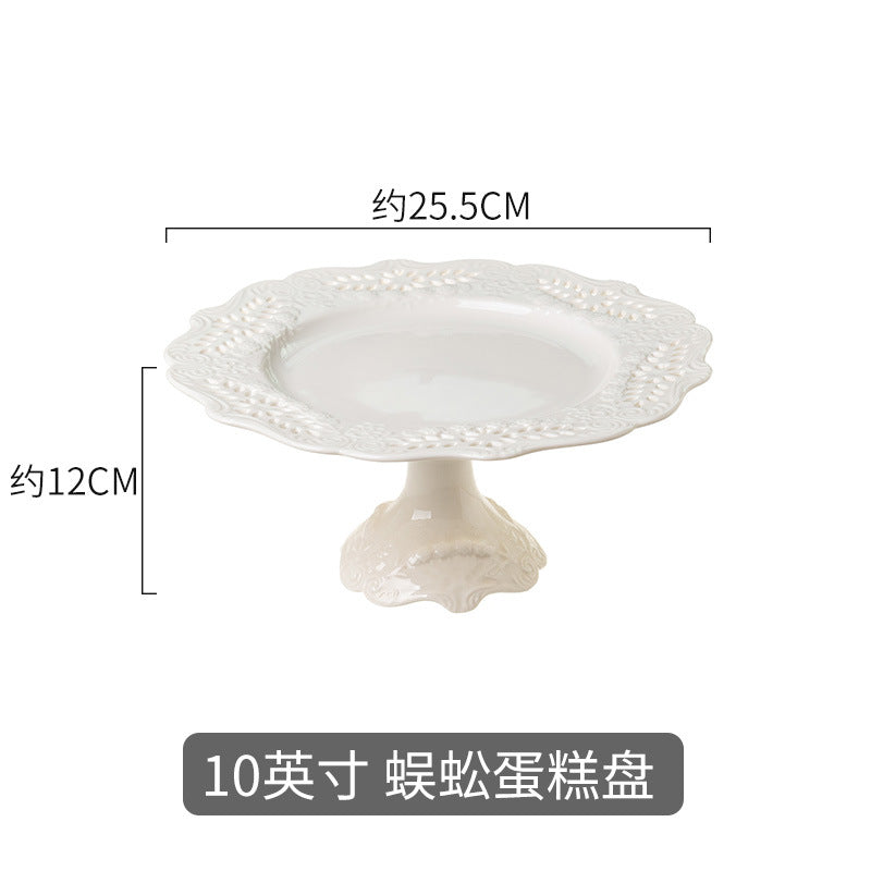 盘子创意陶瓷家用托盘英式蛋糕盘欧式摆盘餐具甜品西餐盘浮雕瓷盘