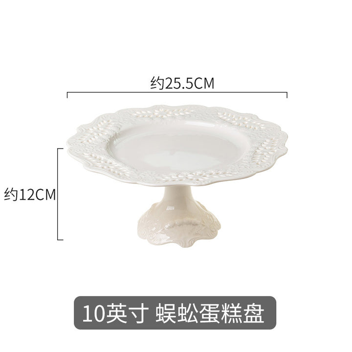 盘子创意陶瓷家用托盘英式蛋糕盘欧式摆盘餐具甜品西餐盘浮雕瓷盘