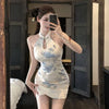 Sleeveless Qipao Mini Dress – Elegant Floral Print Bodycon Short Dress