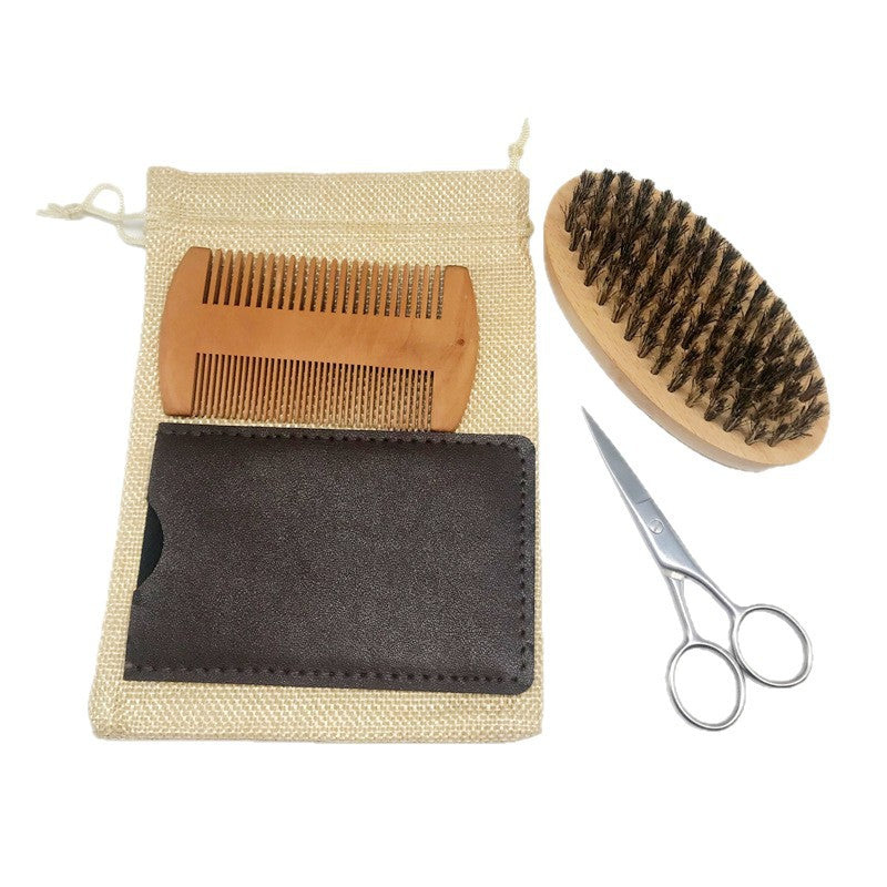 胡须护理套装男士面部修剪工具胡须剪刀胡须刷麻布袋Beard Kit