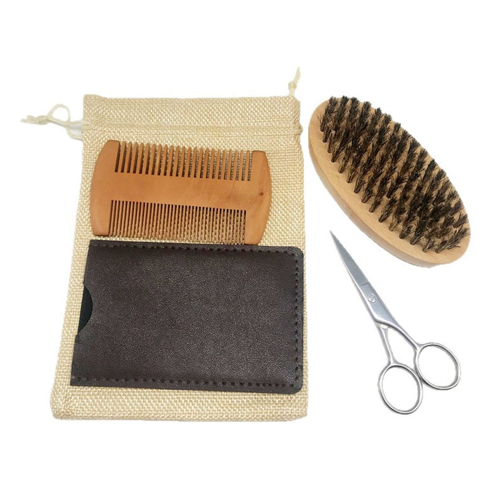 胡须护理套装男士面部修剪工具胡须剪刀胡须刷麻布袋Beard Kit