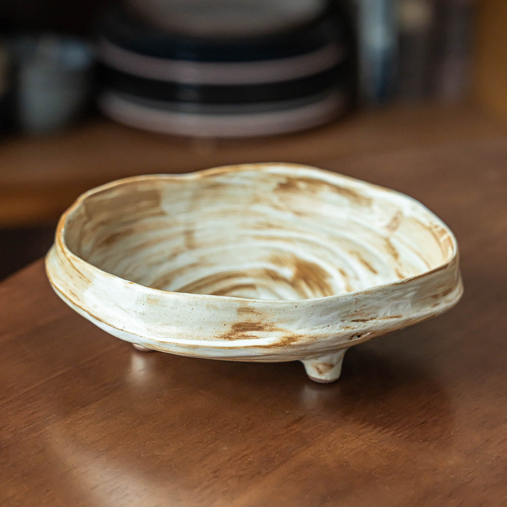 盘子粗陶餐具三足异形盘家用餐厅水果盘复古甜品盘景德镇同款商用