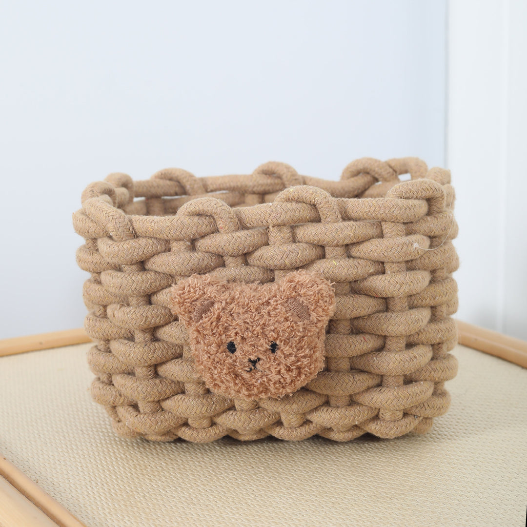 萌趣小熊桌面收纳篮韩国简约棉麻编织篮钥匙零食杂物收纳盒PP材质