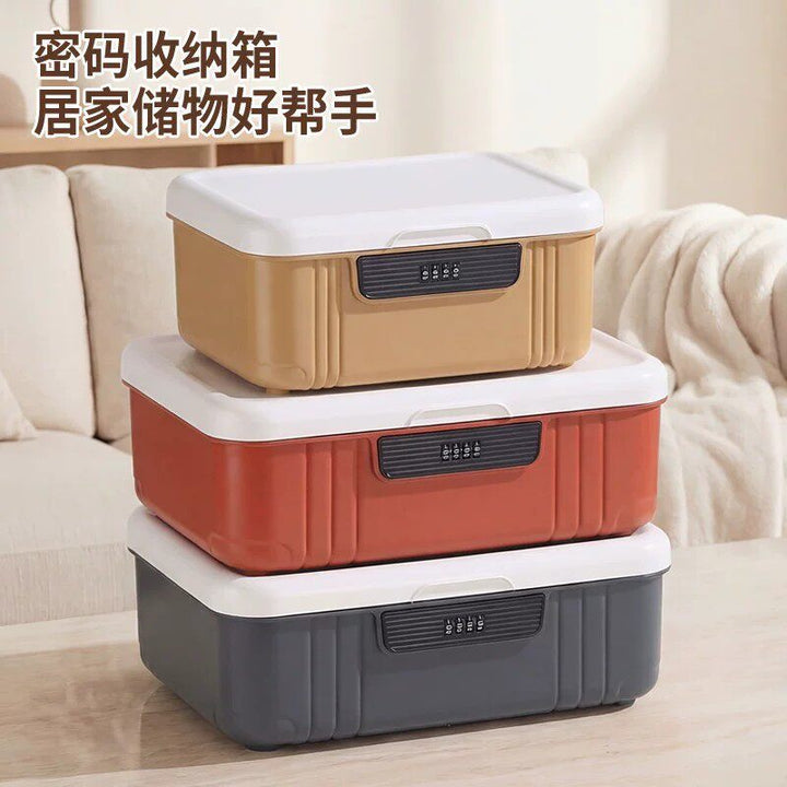 密码收纳箱贵重物品塑料储物箱桌面文件带锁收纳盒车载家用整理箱