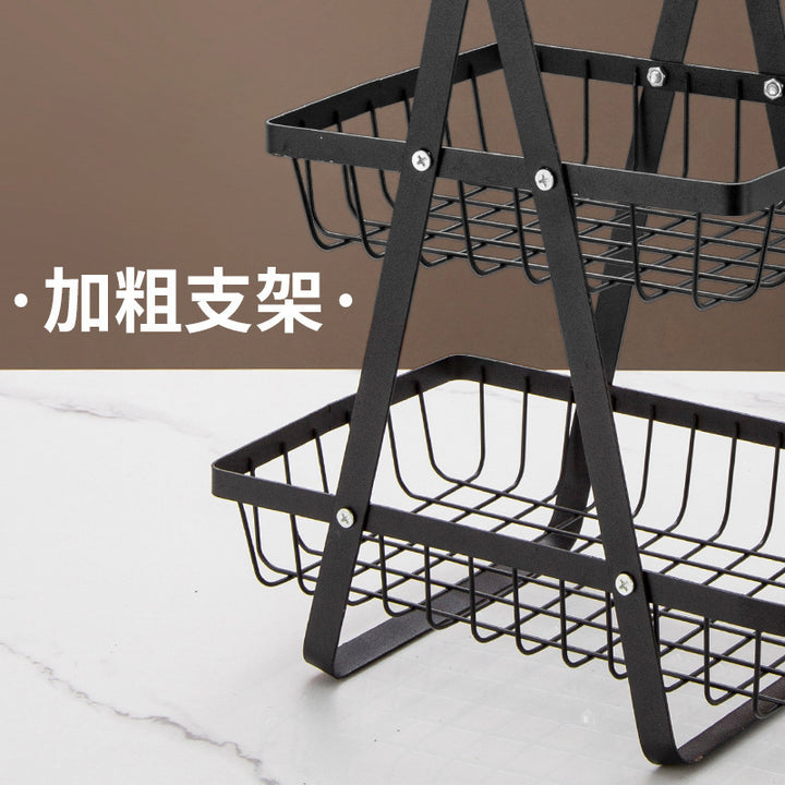 跨境新款木质手提篮铁艺多功能水果篮厨房多层零食收纳置物架批发