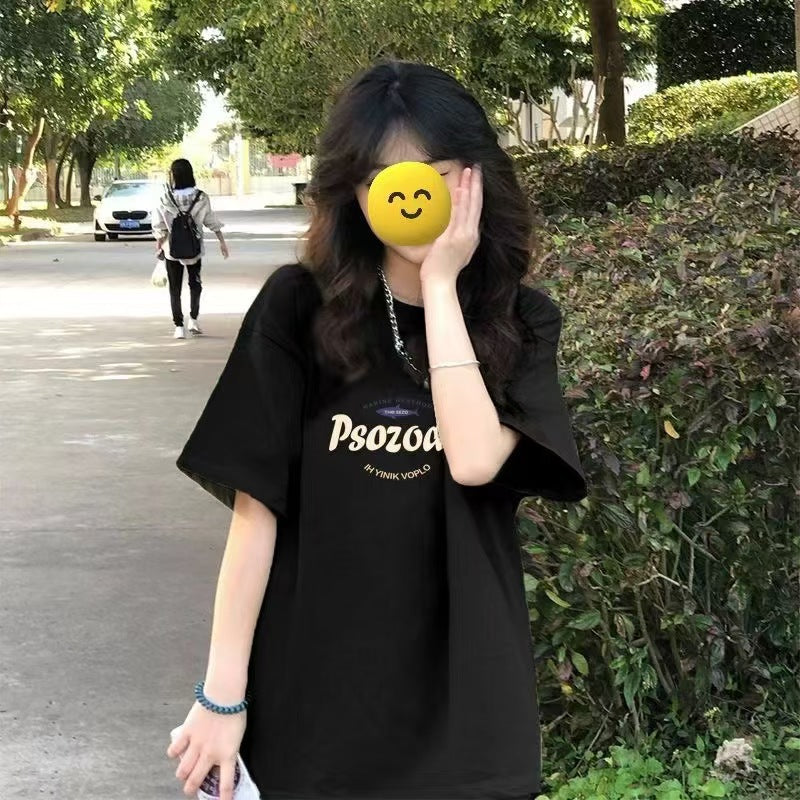 新款慵懒夏季街头T恤圆领字母原宿时尚五分袖百搭潮流女厂家直销