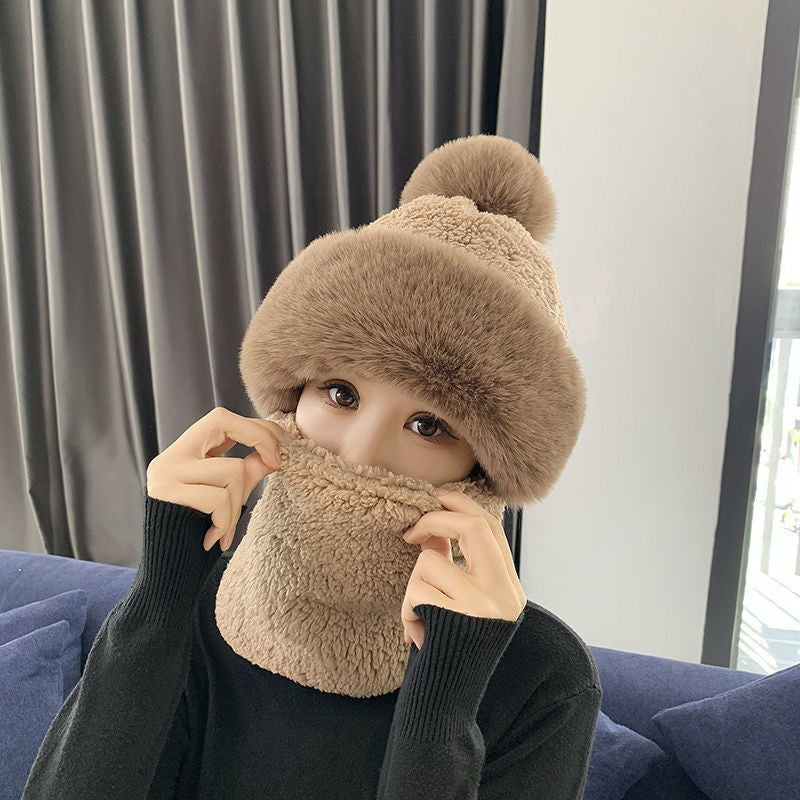 跨境帽子女冬季水波纹毛绒帽防风保暖套头帽可戴头盔骑行帽子批发