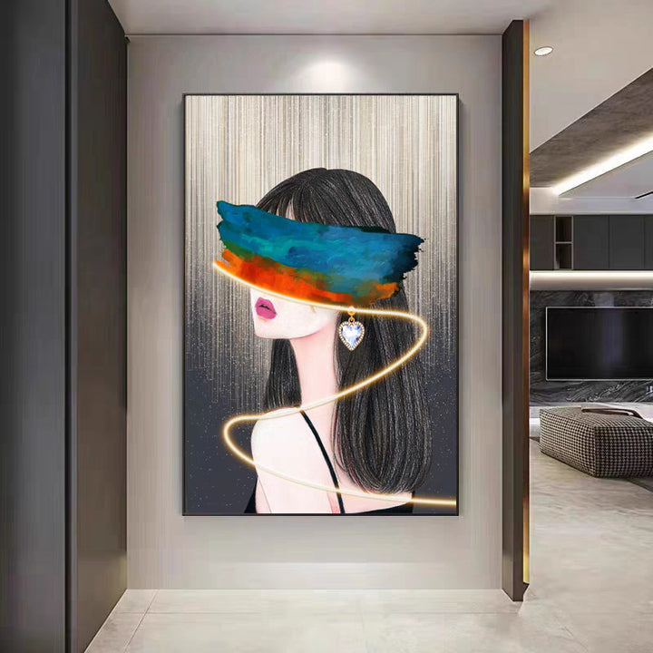 现代简约时尚美女人物玄关装饰LED灯艺术客厅沙发背景墙落地挂画