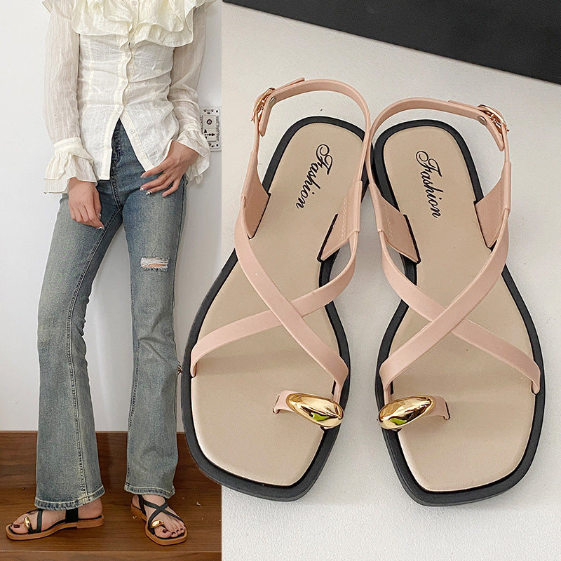 Women's Toe-Ring Flat Roman Sandals – Summer Casual Beach Slippers