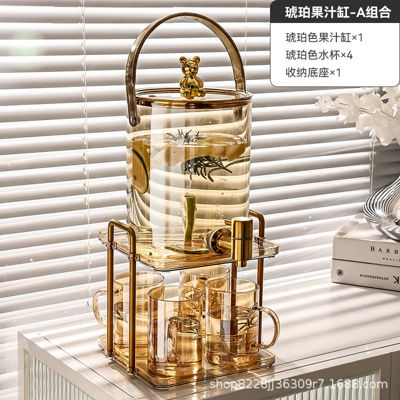 轻奢玻璃冷水壶带龙头水桶套装大容量家用凉水壶水果茶可乐饮料桶