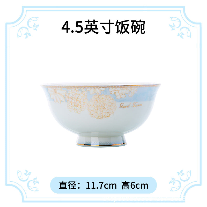 碗碟盘套装家用高温釉下彩景德镇骨瓷餐具套装陶瓷中式碗盘筷批发