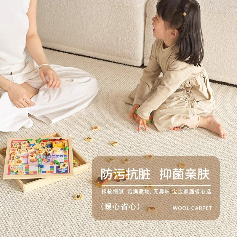 新西兰羊毛地毯客厅素色极简日式侘寂风茶几纯色耐脏卧室地垫全铺
