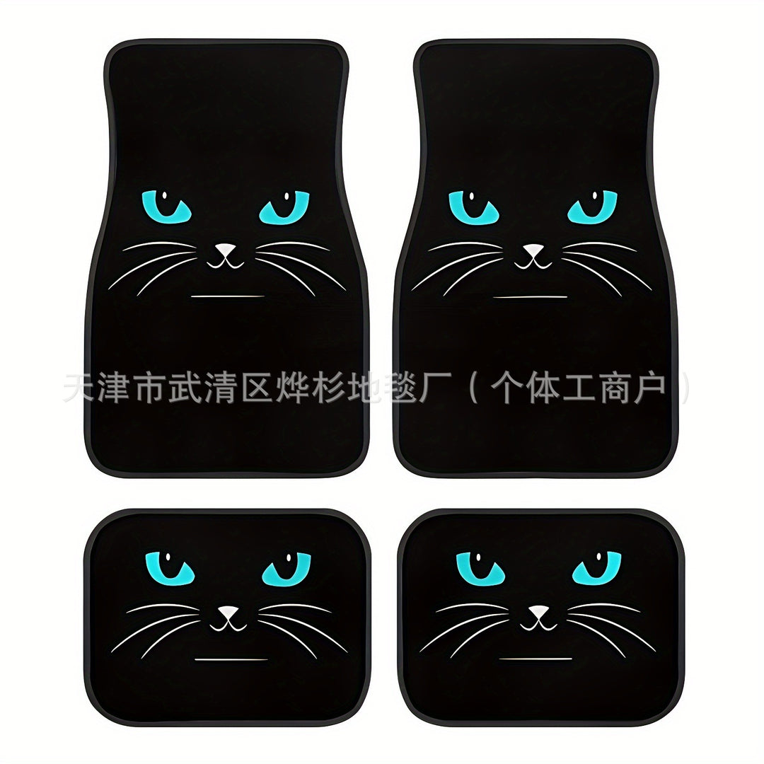 Cute Cat Crystal Velvet Car Floor Mat – Anti-Slip Easy Clean Decorative Pad