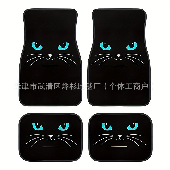 Cute Cat Crystal Velvet Car Floor Mat – Anti-Slip Easy Clean Decorative Pad