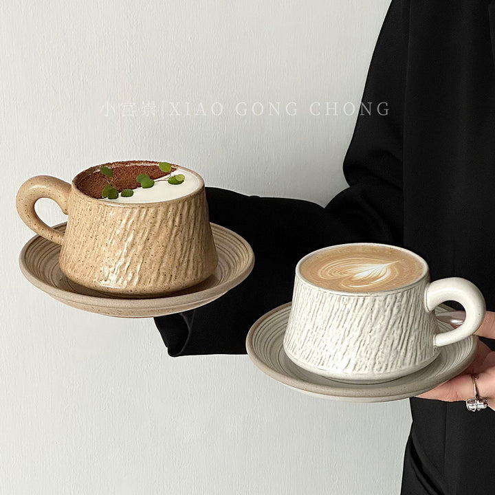 石纹陶瓷杯拉花杯子拿铁咖啡杯碟套装泽田杯马克杯高级感束腰杯