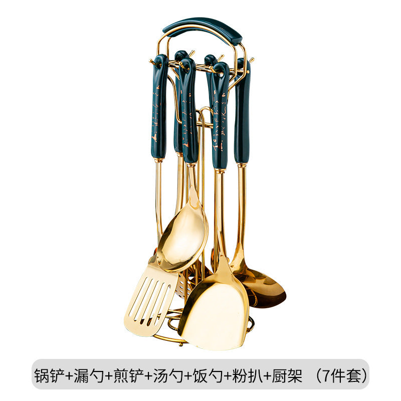 北欧轻奢厨具套装烹饪铲勺七件套陶瓷手柄不锈钢锅铲汤勺厨房用品