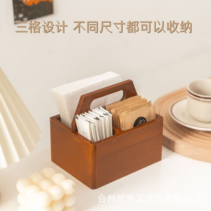 桌面收纳盒实木质手提杂物整理盒家用客厅餐厅方巾纸配料包牙签盒