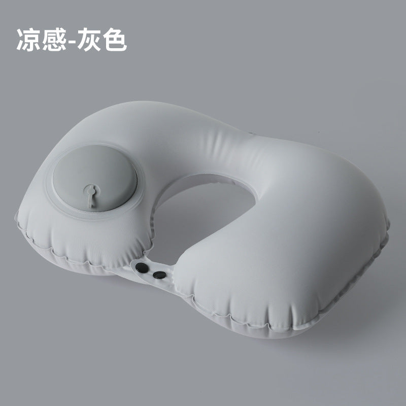 充气u型枕便携护颈枕按压充气枕旅游三宝颈枕可收纳TPU飞机枕批发