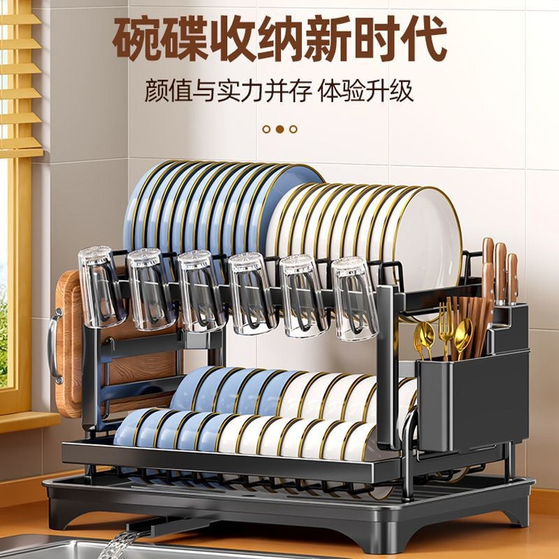 厨房置物架沥水碗架家用台面双层多功能碗盘筷刀具砧板杯架收纳架