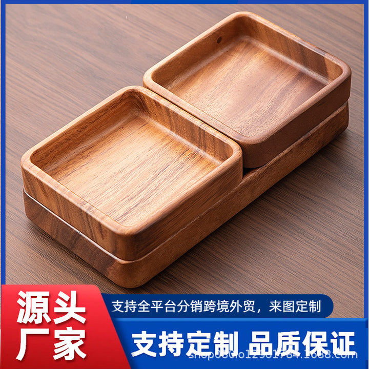 胡桃木长方形方钵套装坚果盒零食盘家用可堆叠日式收纳盘干泡托盘