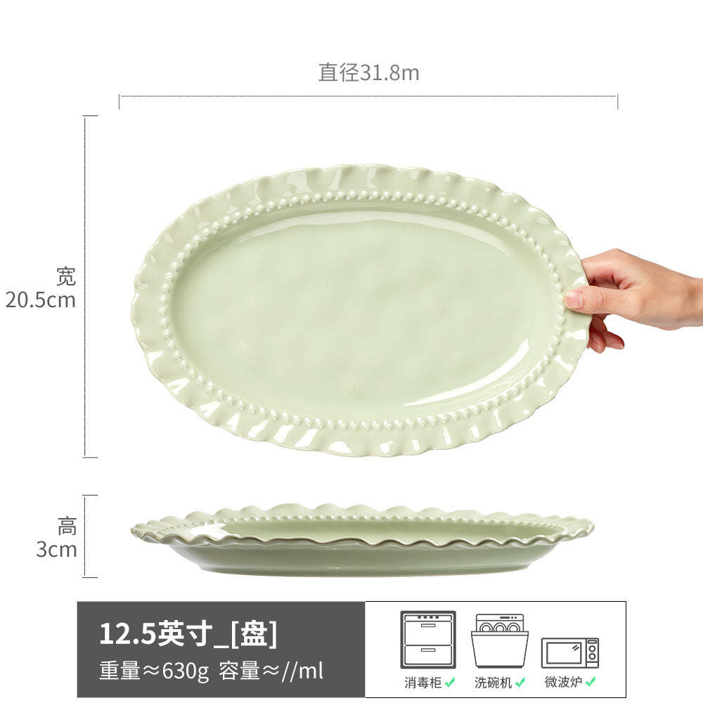 简约北欧风椭圆形加厚陶瓷盘高颜值创意鱼盘蒸鱼盘子厨具家用餐具