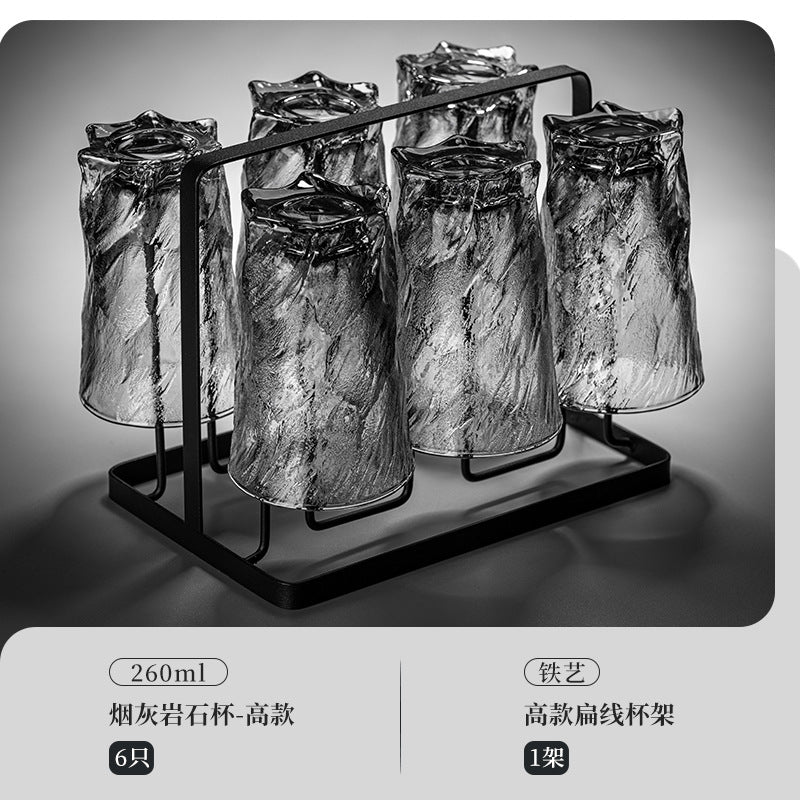家用水杯套装复古浮雕冰川玻璃杯子水杯高级感茶水杯啤酒杯子