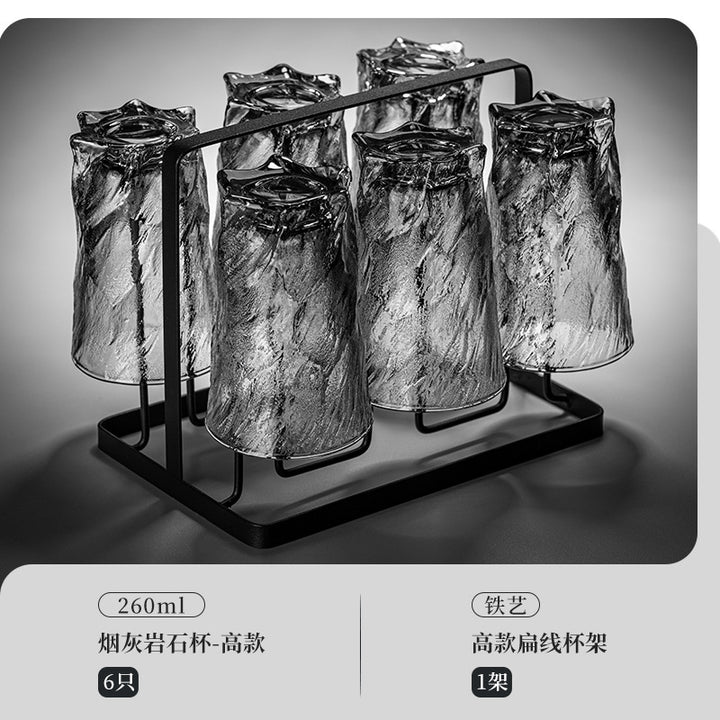 家用水杯套装复古浮雕冰川玻璃杯子水杯高级感茶水杯啤酒杯子