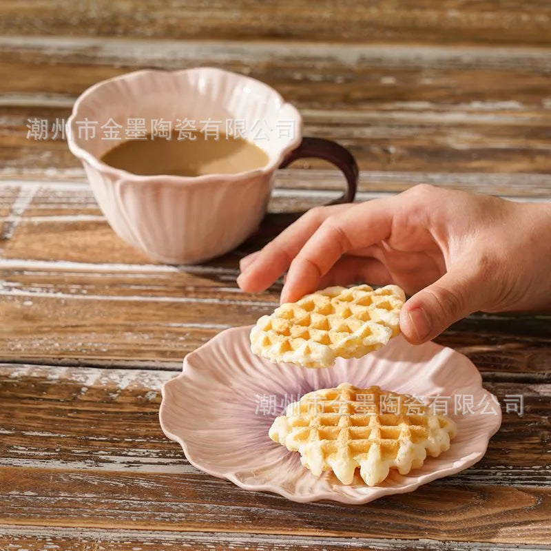 虞美人花朵陶瓷杯纹理铃兰花咖啡杯套装陶瓷马克杯釉下彩水杯现货