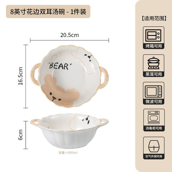 卡通呆萌熊陶瓷碗碟餐具家用儿童小碗小吃碟酸奶碗可爱碗盘子套装