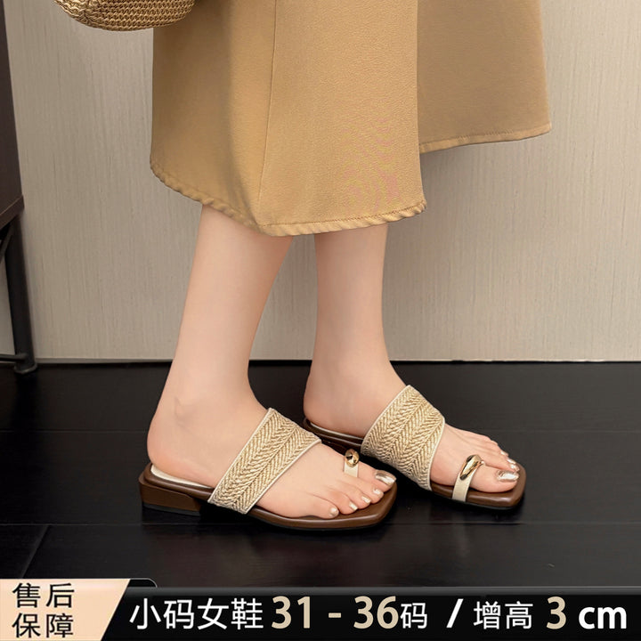 小码女鞋313233夏季度假风编织夹趾拖鞋外穿复古新款凉拖鞋高级感