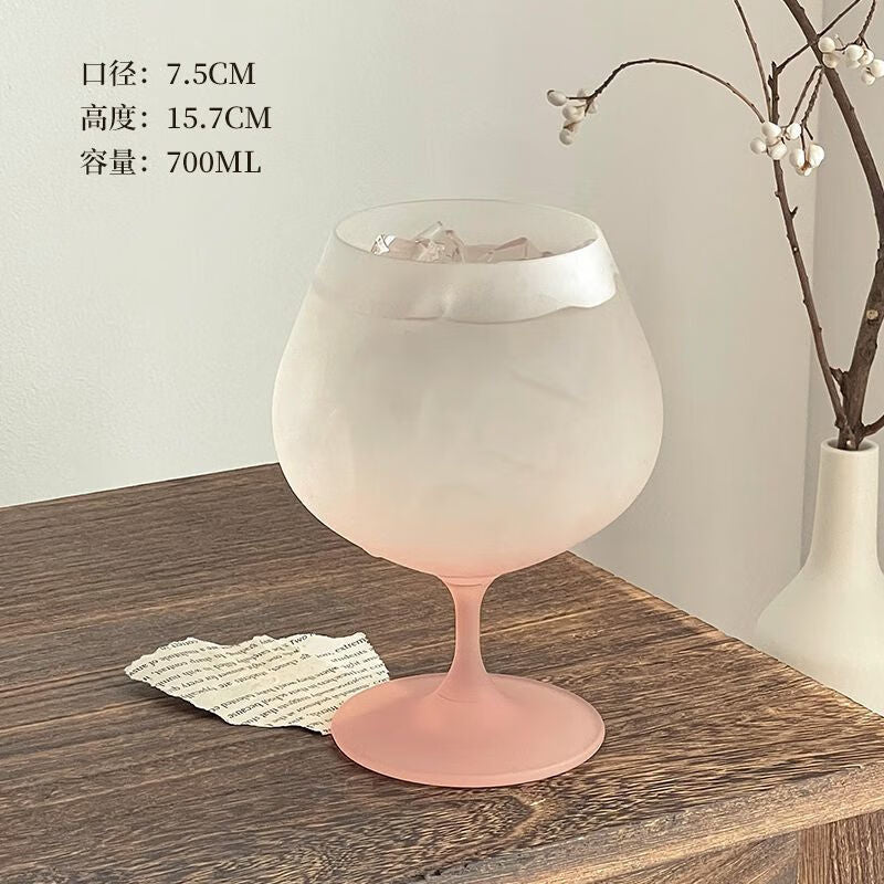 Gradient Pink Frosted Glass Wine Cup – French Style High-Stem Red Wine & Champagne Glass