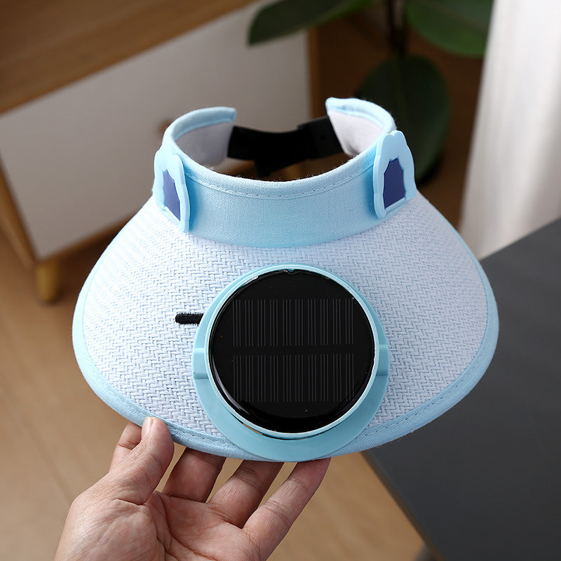 儿童带风扇空顶防晒帽子夏季新款宝宝小朋友男孩女童太阳帽遮阳帽