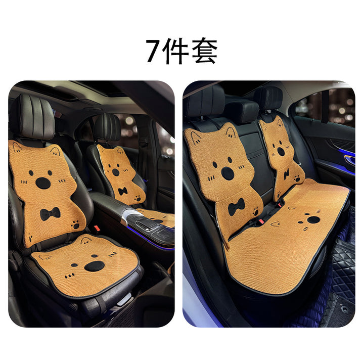 Linen Car Seat Cushion All Season Universal Women's Cute Dog Summer Compatible