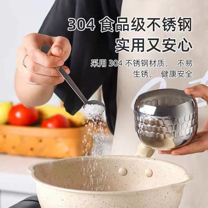 304不锈钢调味罐套装厨房盐味精香料收纳盒家用可视盖带勺调料盒