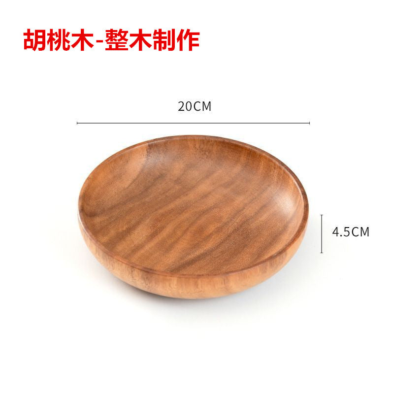 跨境胡桃木日式木托盘定制家用实木糕茶点小圆形盘茶盘餐具盘批发