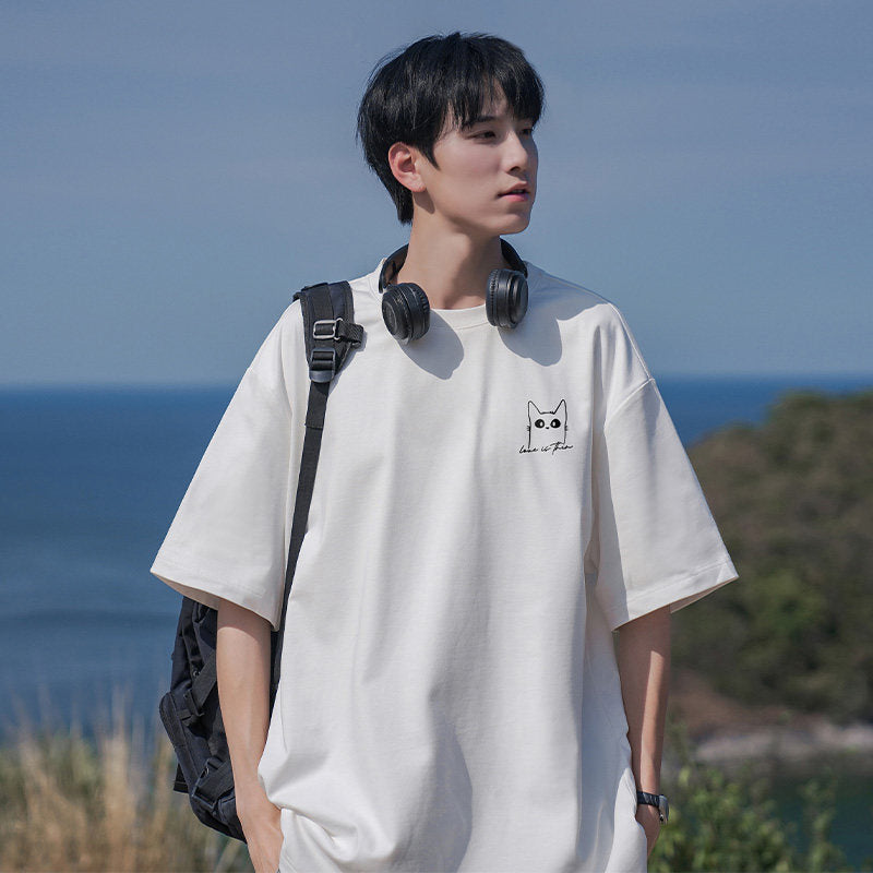 日系cityboy纯棉短袖t恤男夏季宽松圆领重磅潮流潮牌男生体恤上衣