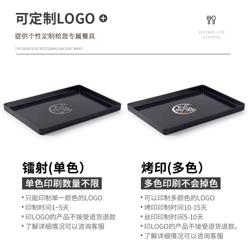 密胺托盘仿木纹餐饮餐具商用塑料端茶盘长方形食品级餐具套装特大