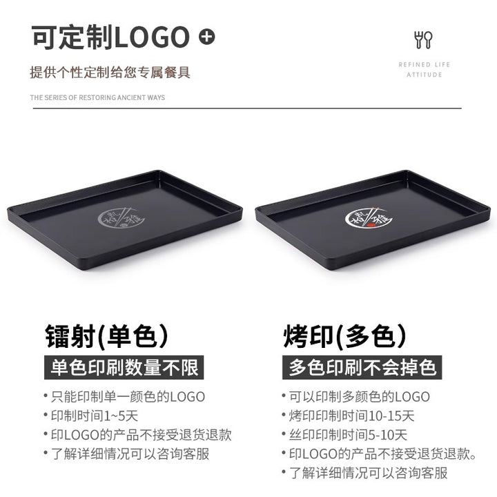 密胺托盘仿木纹餐饮餐具商用塑料端茶盘长方形食品级餐具套装特大