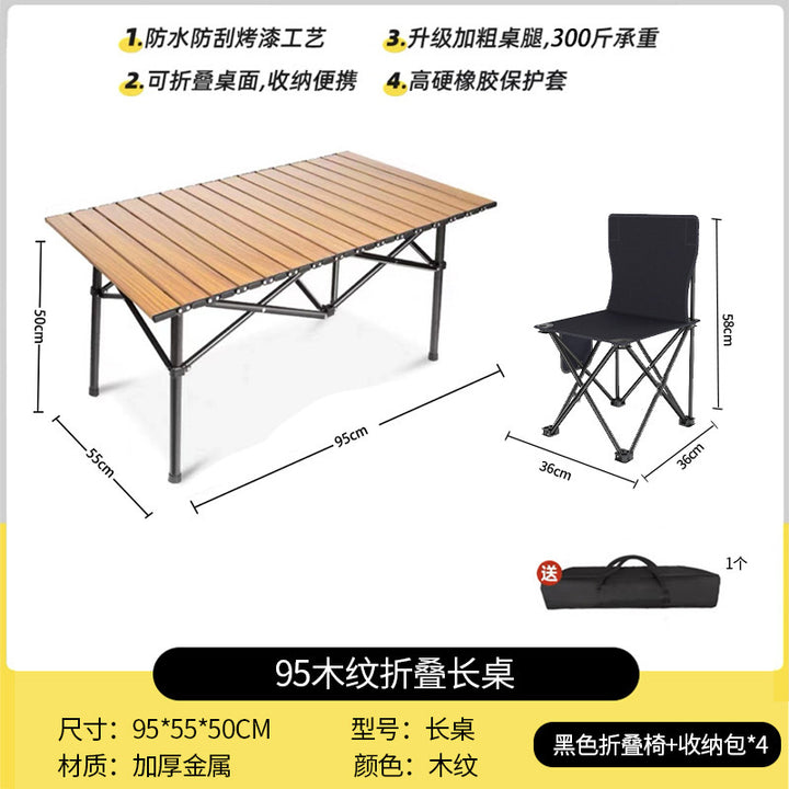 Outdoor Camping Folding Table & Chair Set – Portable Picnic Egg Roll Table Complete Kit