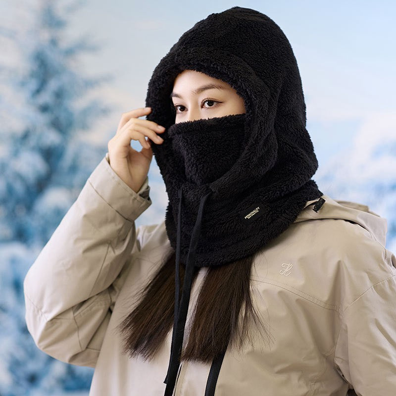 跨境帽子女冬季水波纹毛绒帽防风保暖套头帽可戴头盔骑行帽子批发