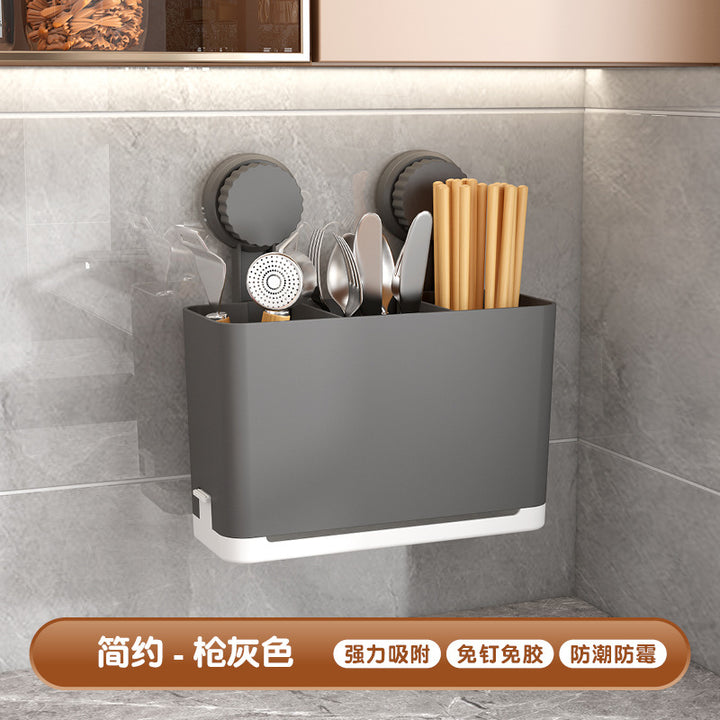 筷子收纳盒壁挂式厨房餐具木质中古沥水置物架家用勺子筷笼筷子筒