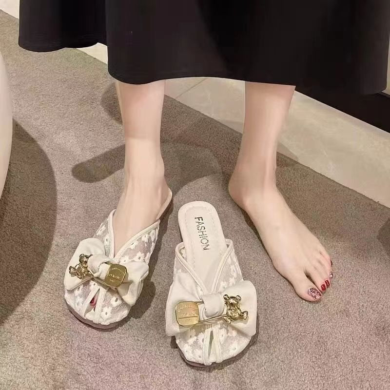 玛丽珍女鞋春夏新款包头凉拖软皮半拖凉鞋平底单鞋防滑软底一脚蹬