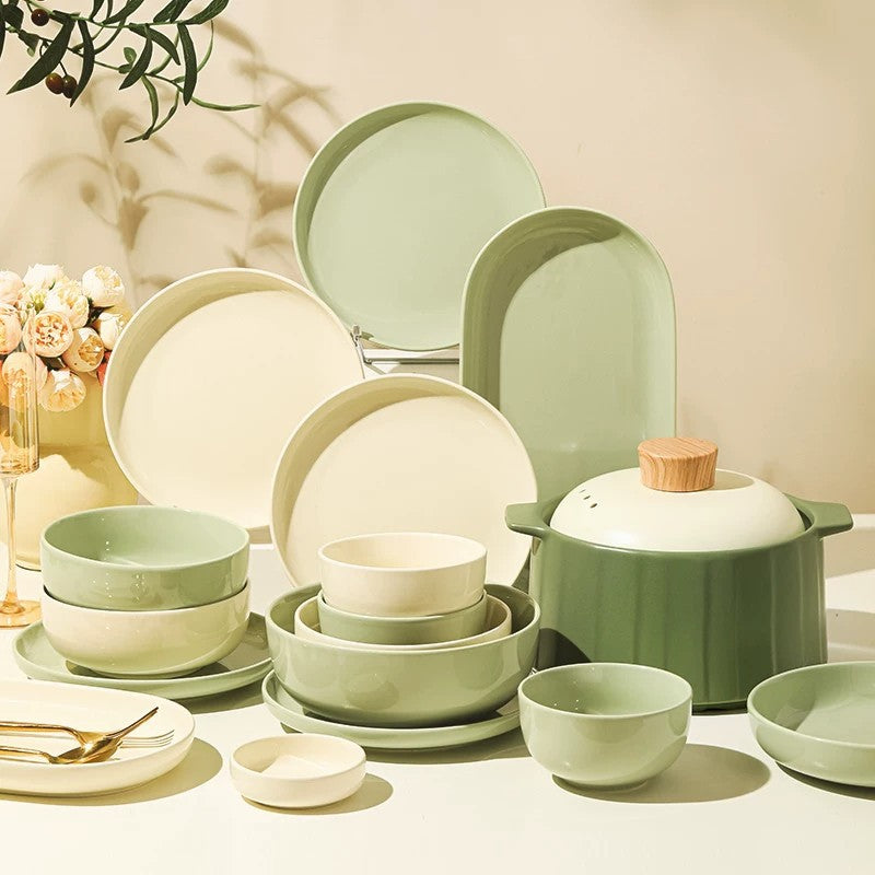 KANGMO Cream Style Ceramic Rice Bowl Set New - Noodle Bowls & Plates Set
